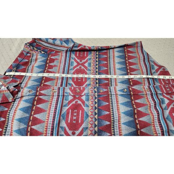 Vintage 1990 LL Bean Red Blue Aztec Button Up Long Sleeve Shirt Woman's Medium - Picture 5 of 9